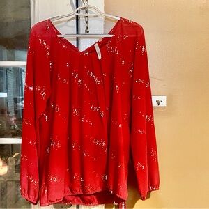 NY Collection Red Women's Top with silver sparkles size medium